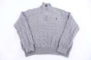 Polo Ralph Lauren Embroidered Logo Grey Cable Knit Sweater - Sweater - Thrifted Threads