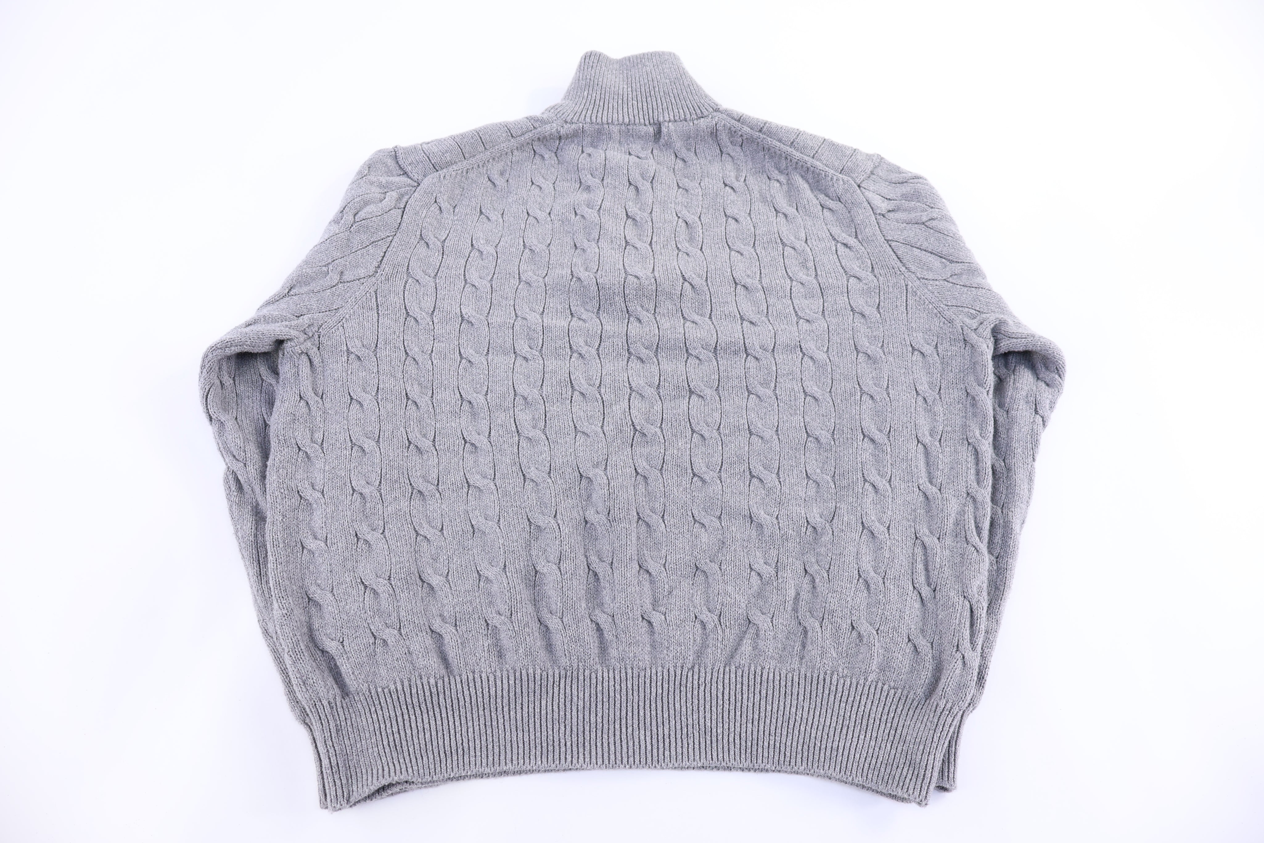 Polo Ralph Lauren Embroidered Logo Grey Cable Knit Sweater - Sweater - Thrifted Threads