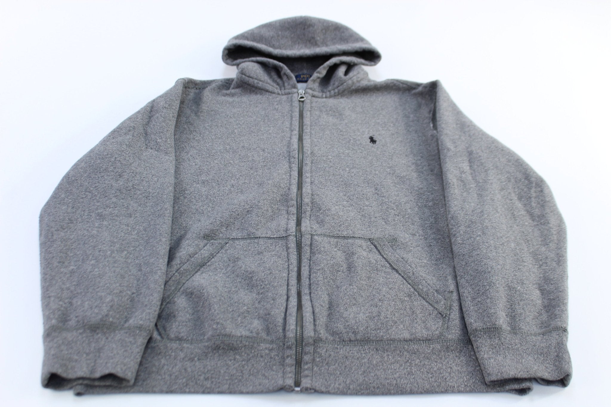 Polo Ralph Lauren Embroidered Logo Grey Full Zip Hoodie - ThriftedThreads.com