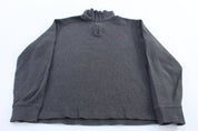 Polo Ralph Lauren Embroidered Logo Grey Quarter Zip Sweater - ThriftedThreads.com