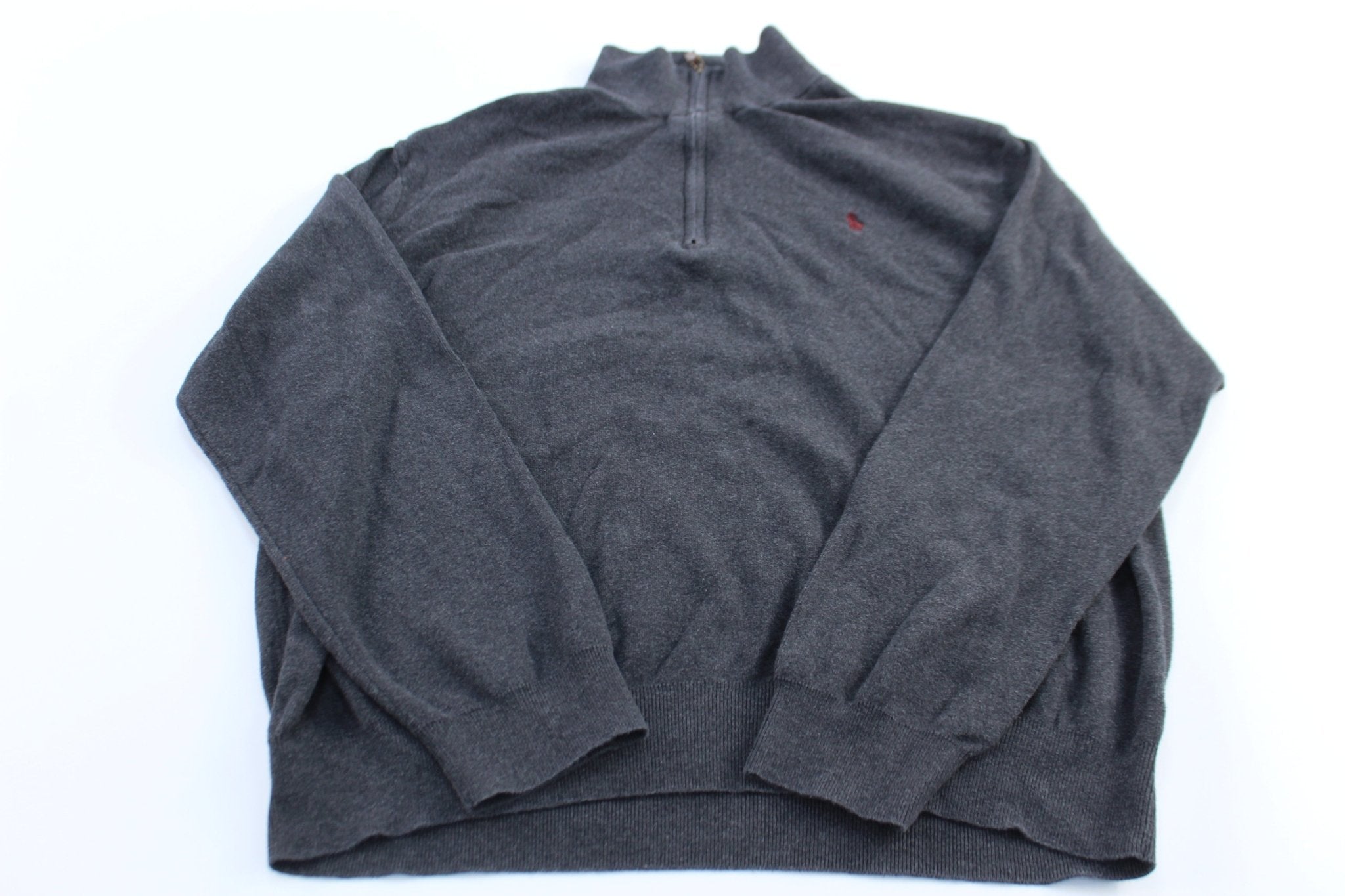 Polo Ralph Lauren Embroidered Logo Grey Quarter Zip Sweater - ThriftedThreads.com