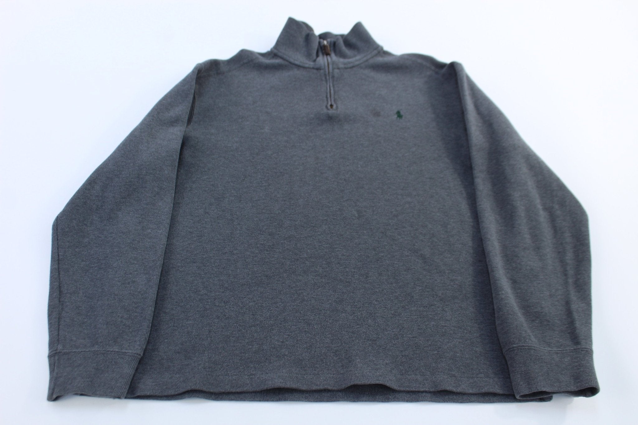 Polo Ralph Lauren Embroidered Logo Grey Quarter Zip Sweater - ThriftedThreads.com