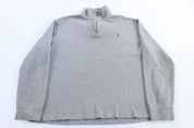 Polo Ralph Lauren Embroidered Logo Grey Quarter Zip Sweater - ThriftedThreads.com