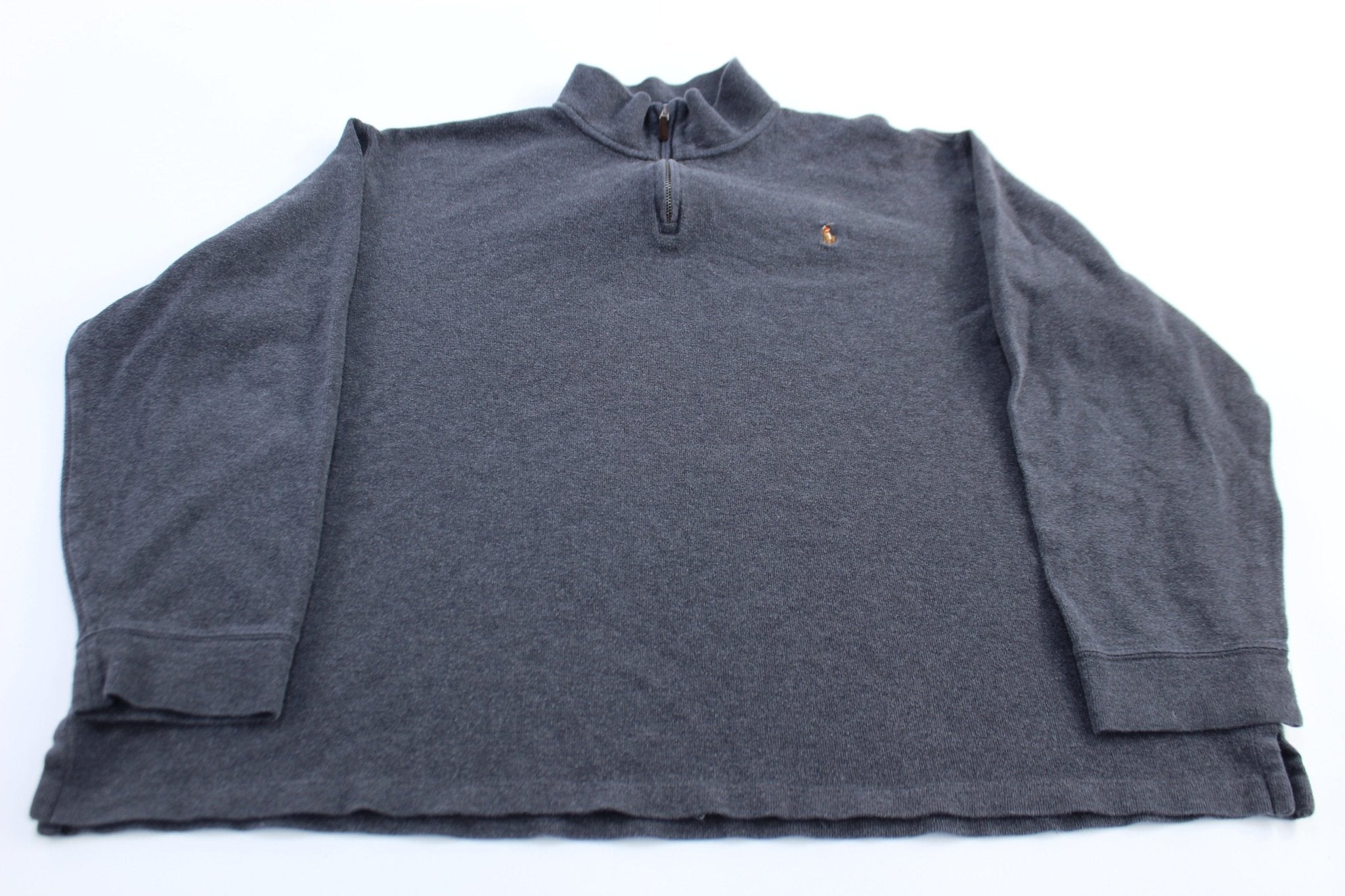 Polo Ralph Lauren Embroidered Logo Grey Quarter Zip Sweater - ThriftedThreads.com