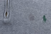 Polo Ralph Lauren Embroidered Logo Grey Quarter Zip Sweater - ThriftedThreads.com