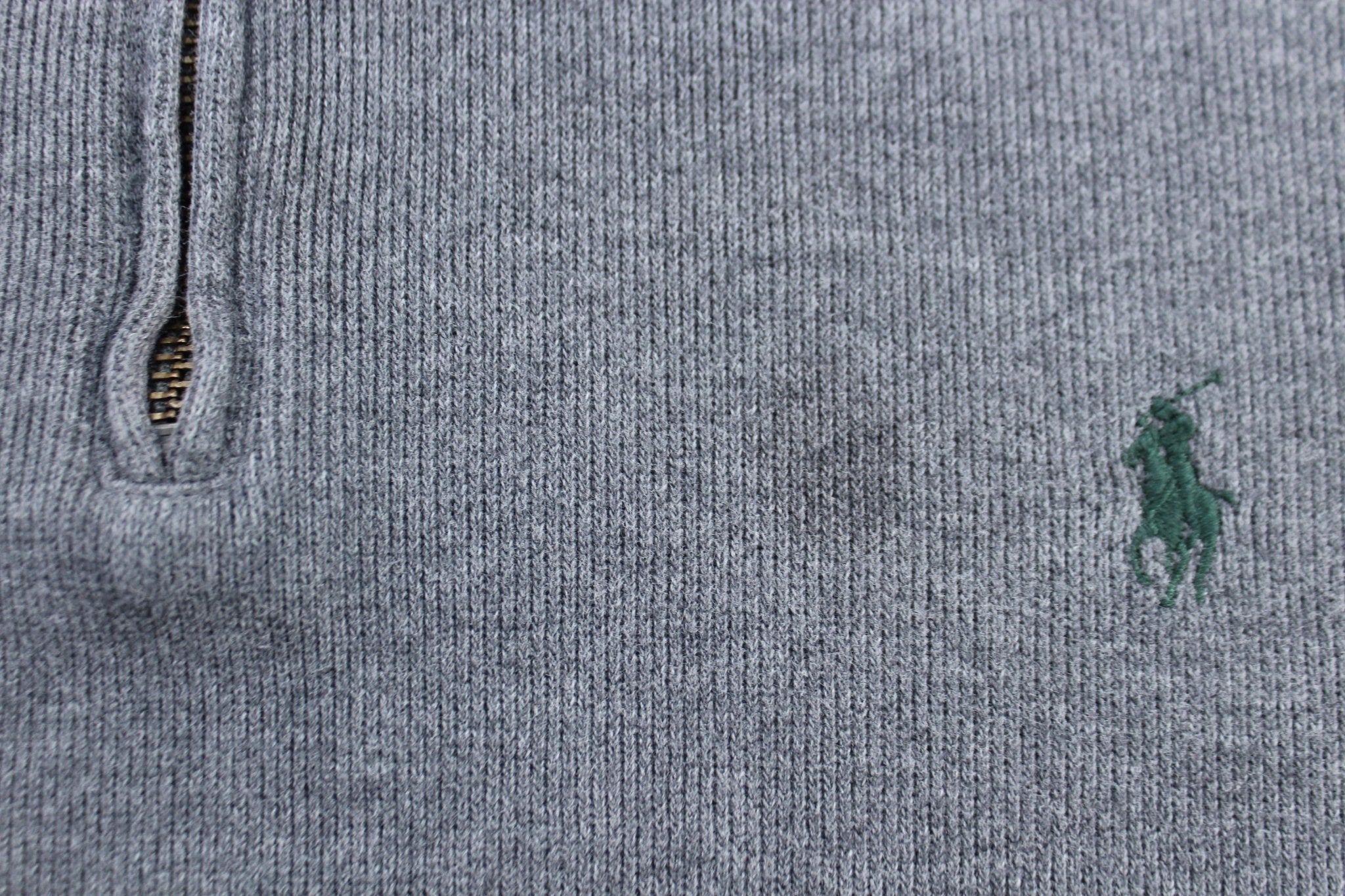 Polo Ralph Lauren Embroidered Logo Grey Quarter Zip Sweater - ThriftedThreads.com