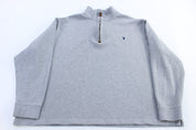 Polo Ralph Lauren Embroidered Logo Grey Quarter Zip Sweater - ThriftedThreads.com