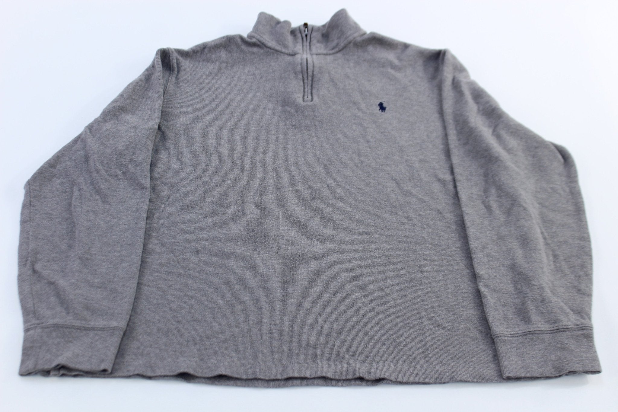 Polo Ralph Lauren Embroidered Logo Grey Quarter Zip Sweater - ThriftedThreads.com