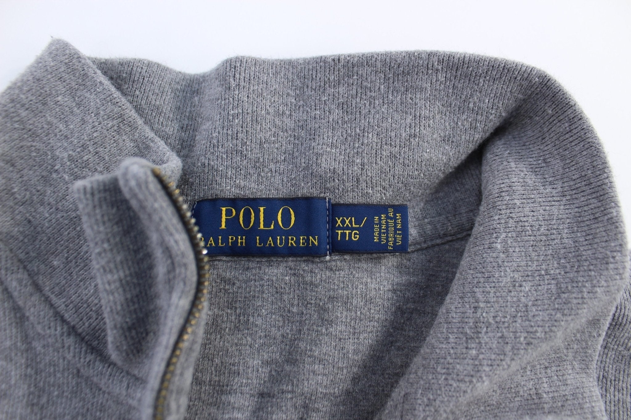 Polo Ralph Lauren Embroidered Logo Grey Quarter Zip Sweater - Sweater - Thrifted Threads