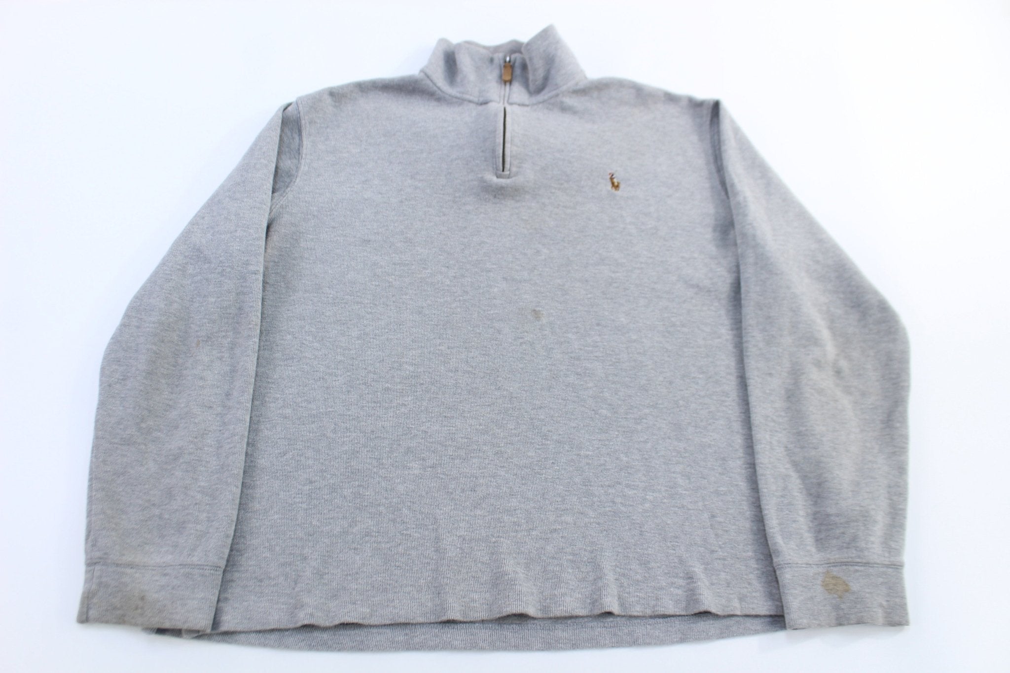 Polo Ralph Lauren Embroidered Logo Grey Quarter Zip Sweater - Sweater - Thrifted Threads