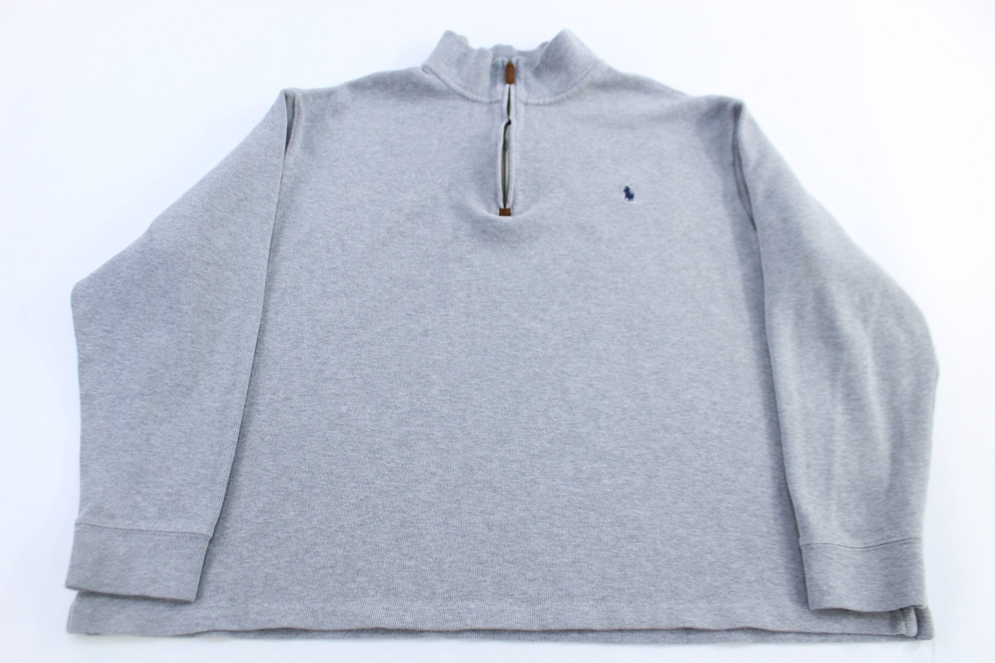 Polo Ralph Lauren Embroidered Logo Grey Quarter Zip Sweater - Sweater - Thrifted Threads