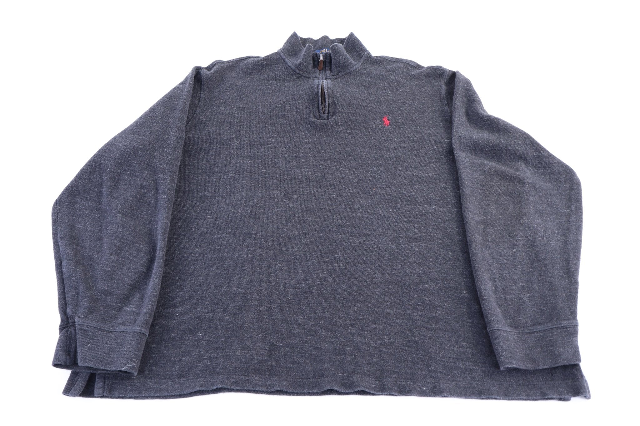 Polo Ralph Lauren Embroidered Logo Grey Quarter Zip Sweater - Sweater - Thrifted Threads