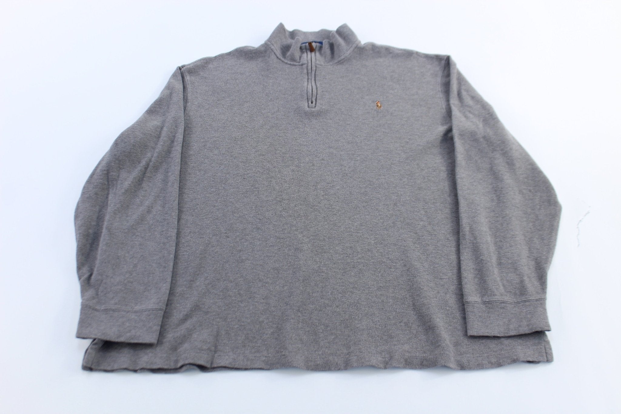 Polo Ralph Lauren Embroidered Logo Grey Quarter Zip Sweater - Sweater - Thrifted Threads