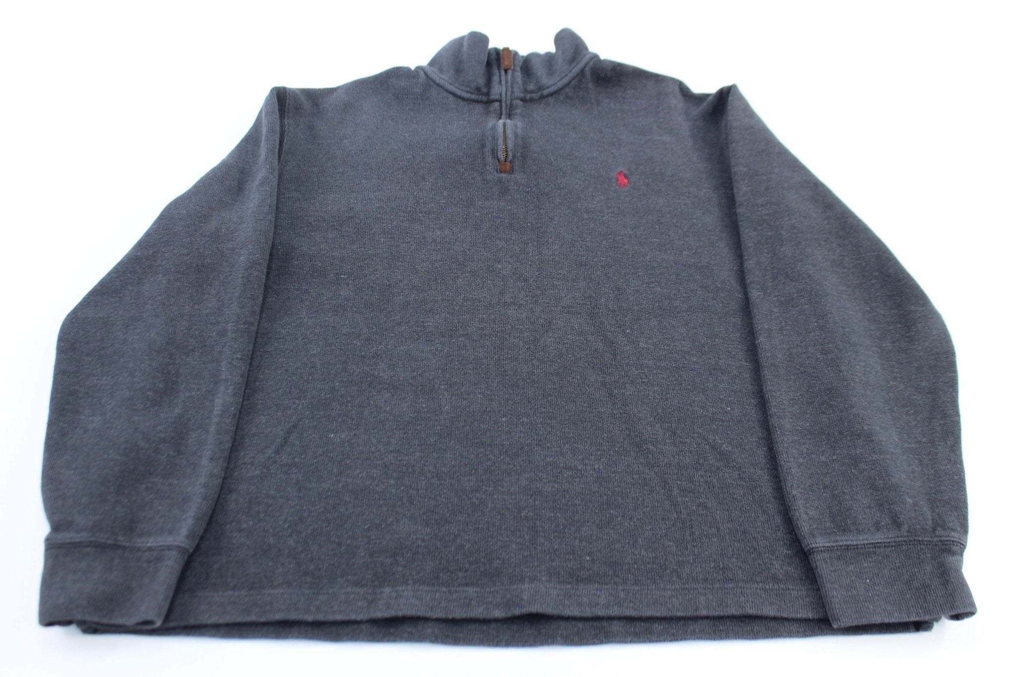 Polo Ralph Lauren Embroidered Logo Grey Quarter Zip Sweater - Sweater - Thrifted Threads