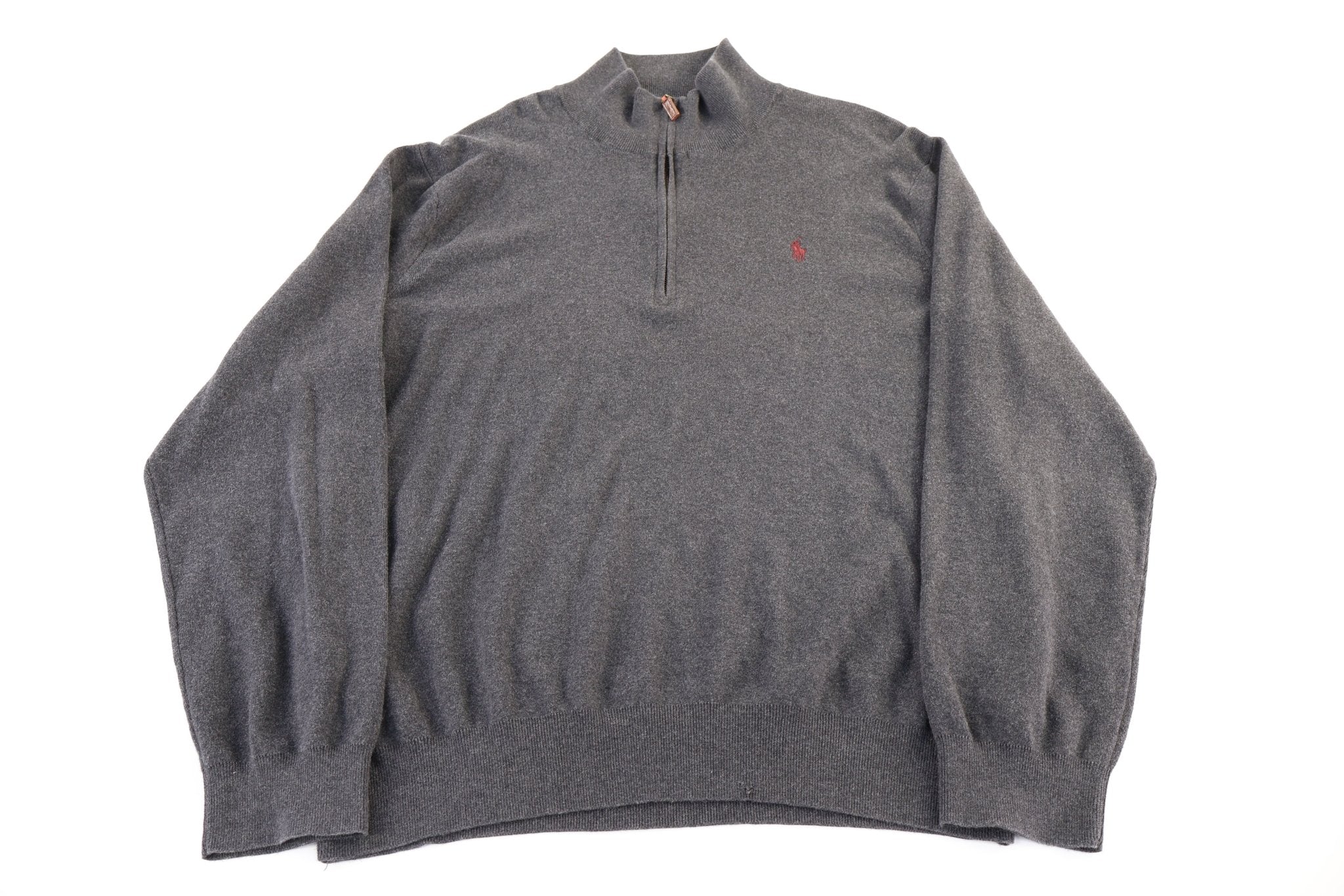 Polo Ralph Lauren Embroidered Logo Grey Quarter Zip Sweater - Sweater - Thrifted Threads