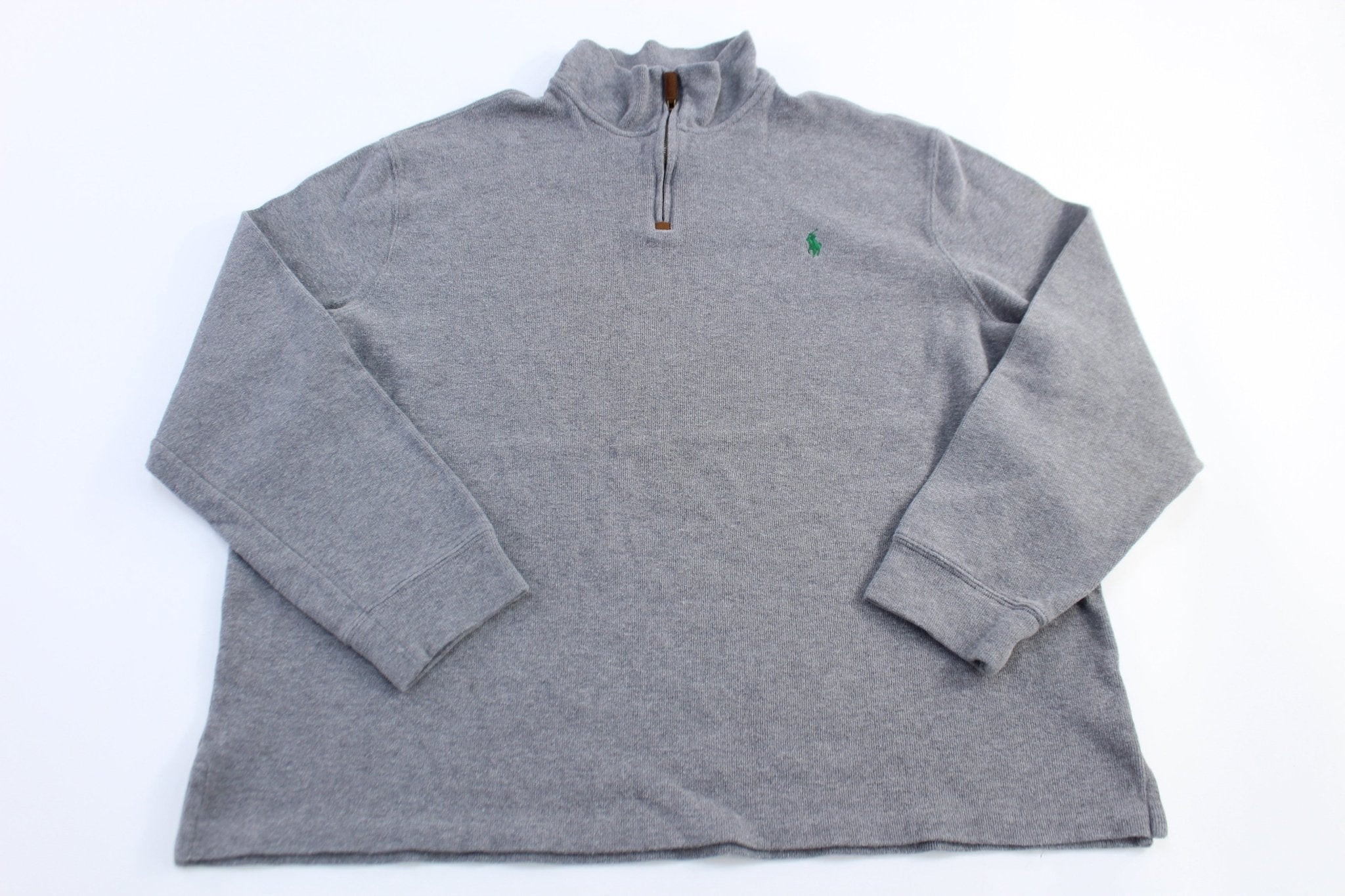 Polo Ralph Lauren Embroidered Logo Grey Quarter Zip Sweater - Sweater - Thrifted Threads