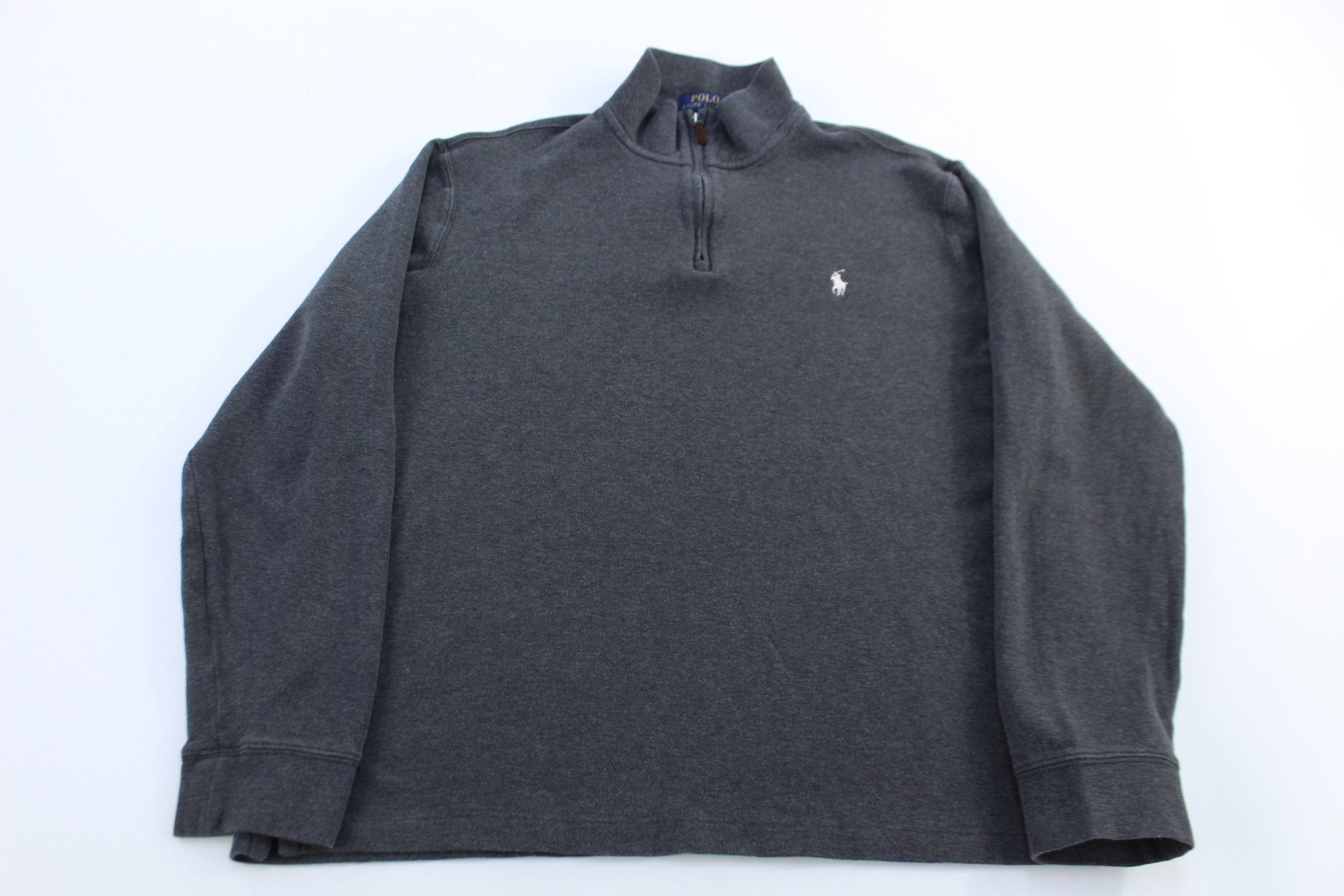 Polo Ralph Lauren Embroidered Logo Grey Quarter Zip Sweater - Sweater - Thrifted Threads