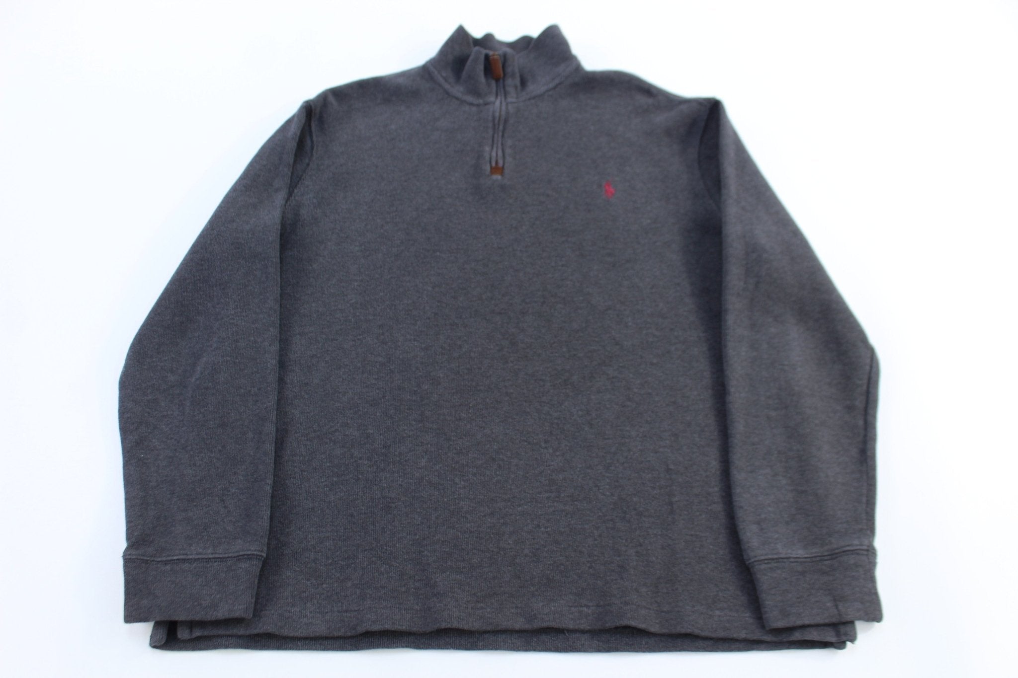 Polo Ralph Lauren Embroidered Logo Grey Quarter Zip Sweater - Sweater - Thrifted Threads