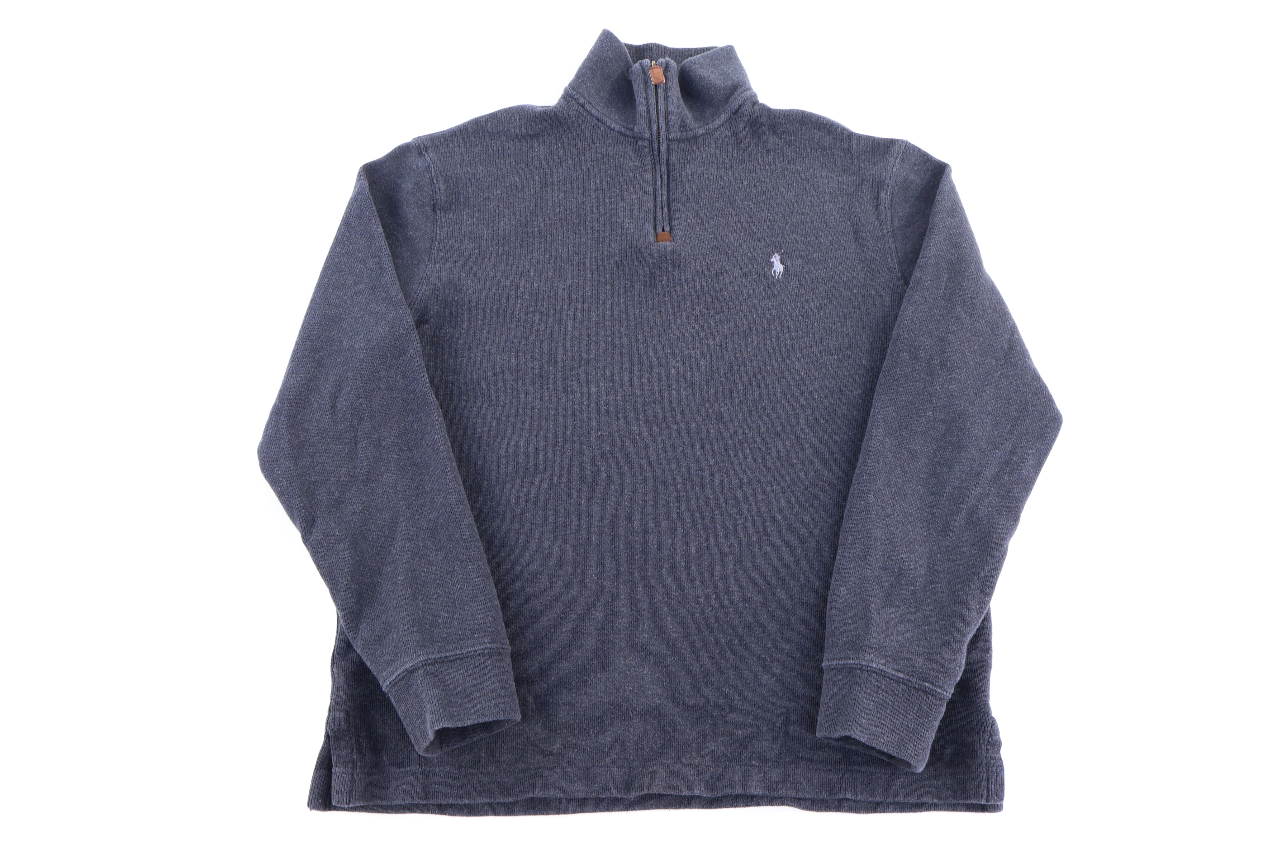 Polo Ralph Lauren Embroidered Logo Grey Quarter Zip Sweater - Sweater - Thrifted Threads