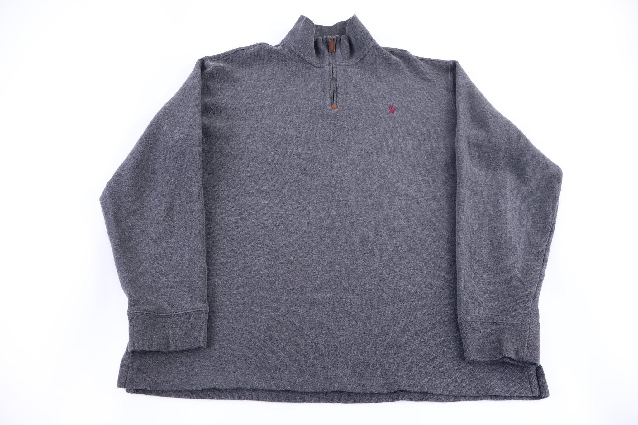 Polo Ralph Lauren Embroidered Logo Grey Quarter Zip Sweater - Sweater - Thrifted Threads