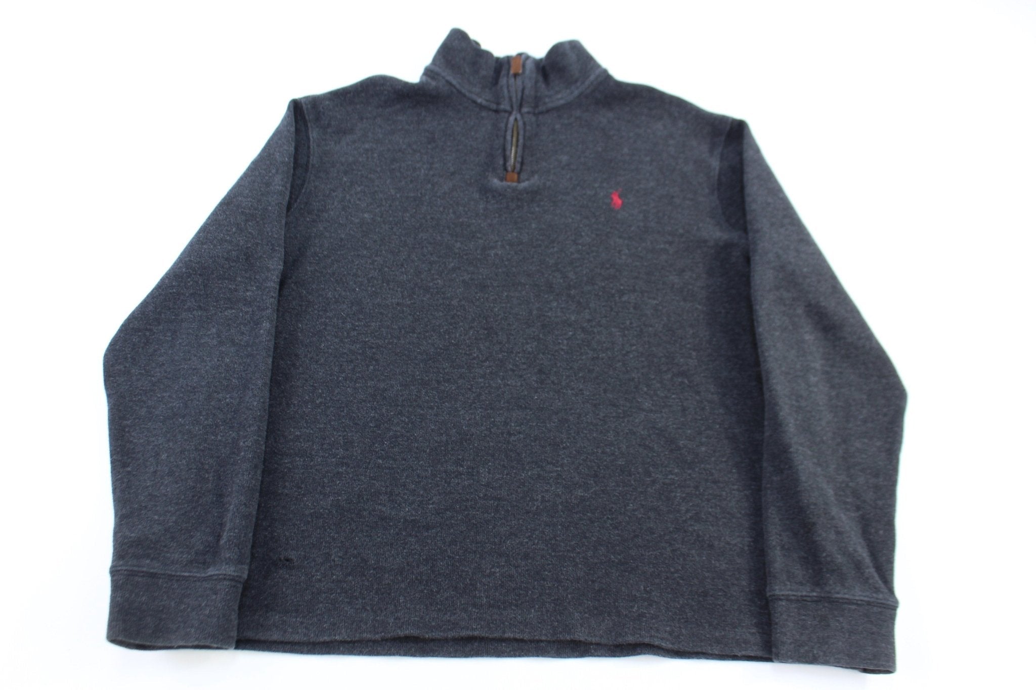 Polo Ralph Lauren Embroidered Logo Grey Quarter Zip Sweater - Sweater - Thrifted Threads