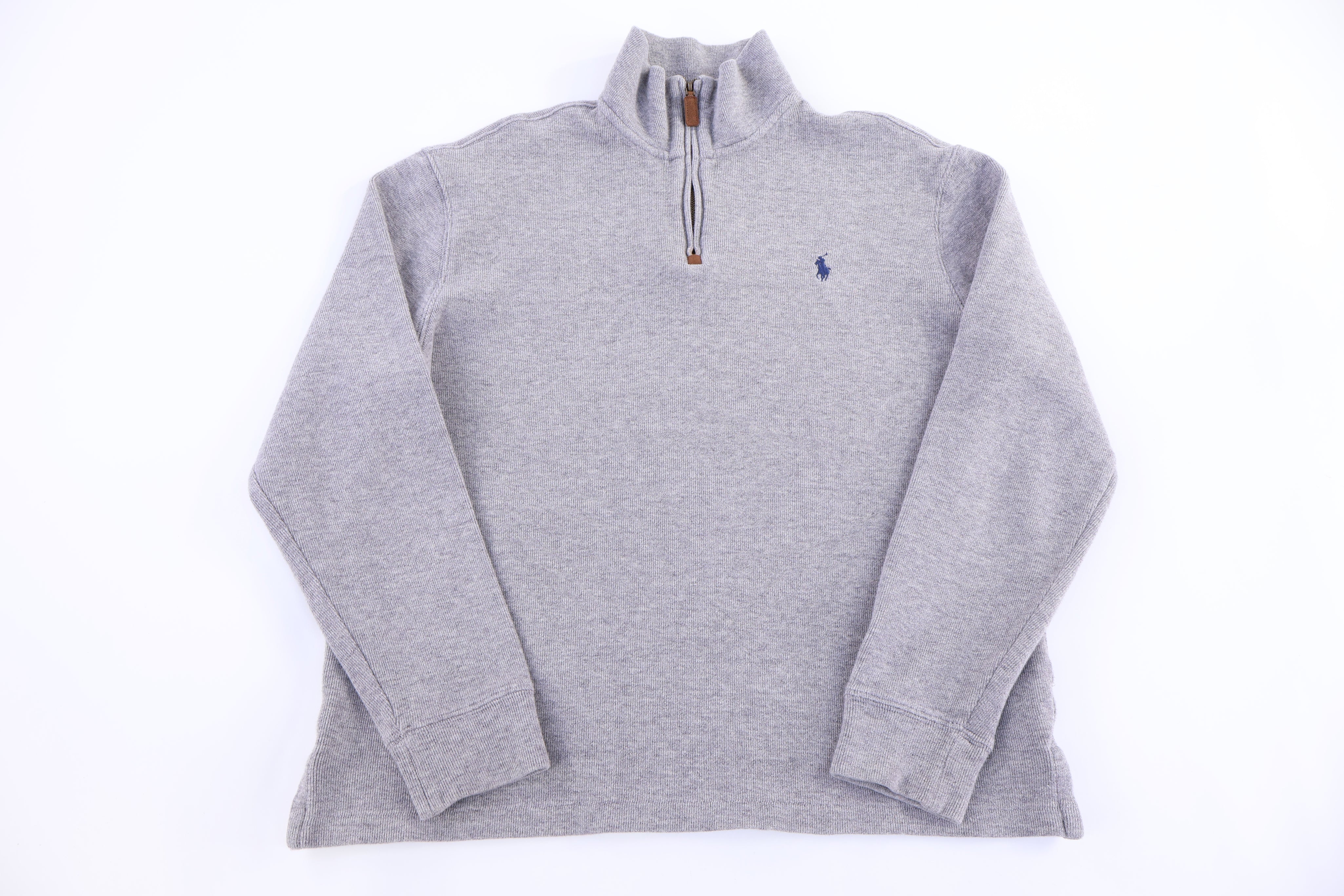 Polo Ralph Lauren Embroidered Logo Grey Quarter Zip Sweater - Sweater - Thrifted Threads