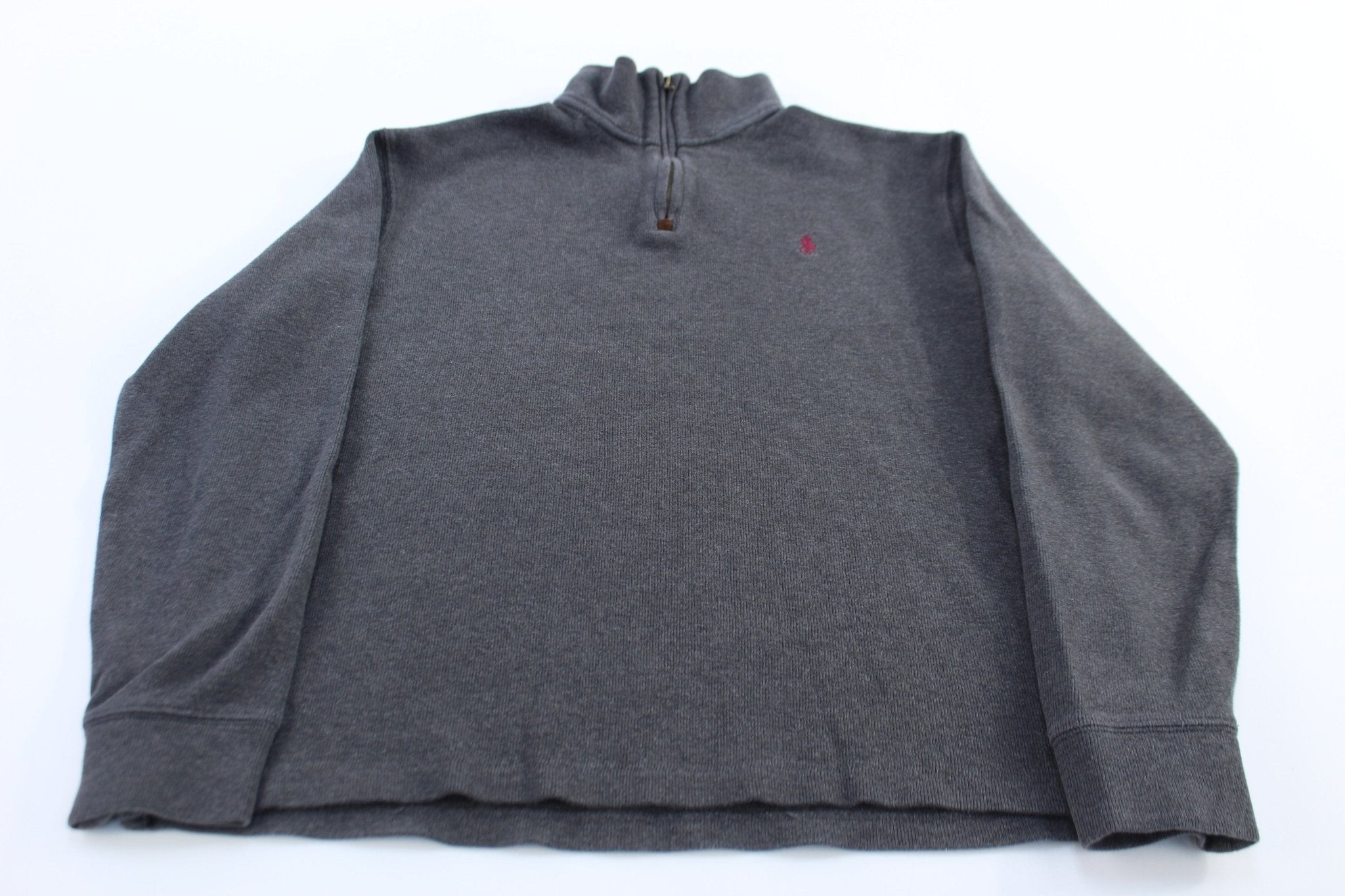 Polo Ralph Lauren Embroidered Logo Grey Quarter Zip Sweater - Sweater - Thrifted Threads