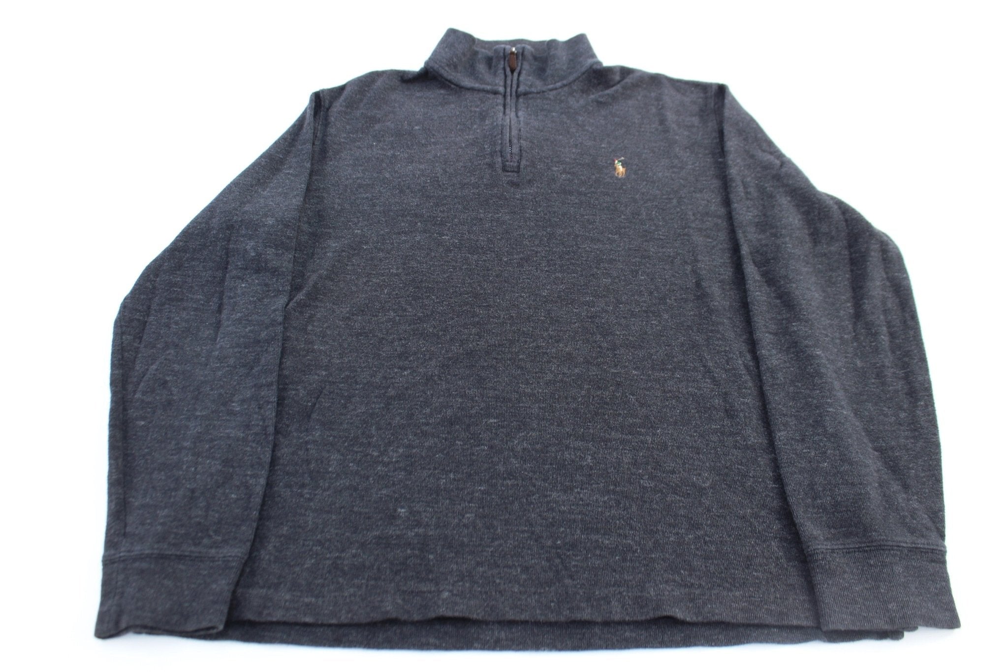 Polo Ralph Lauren Embroidered Logo Grey Quarter Zip Sweater - Sweater - Thrifted Threads