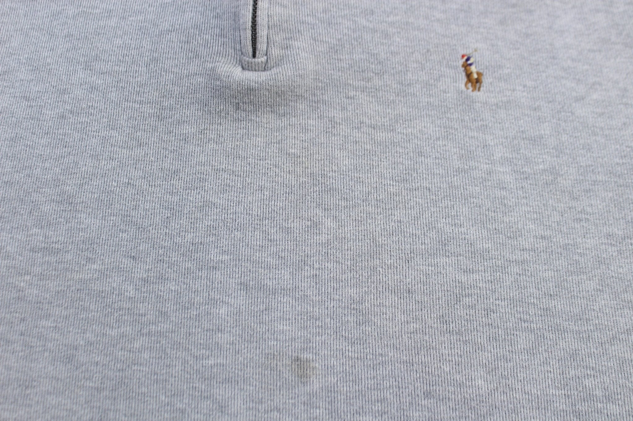 Polo Ralph Lauren Embroidered Logo Grey Quarter Zip Sweater - Sweater - Thrifted Threads