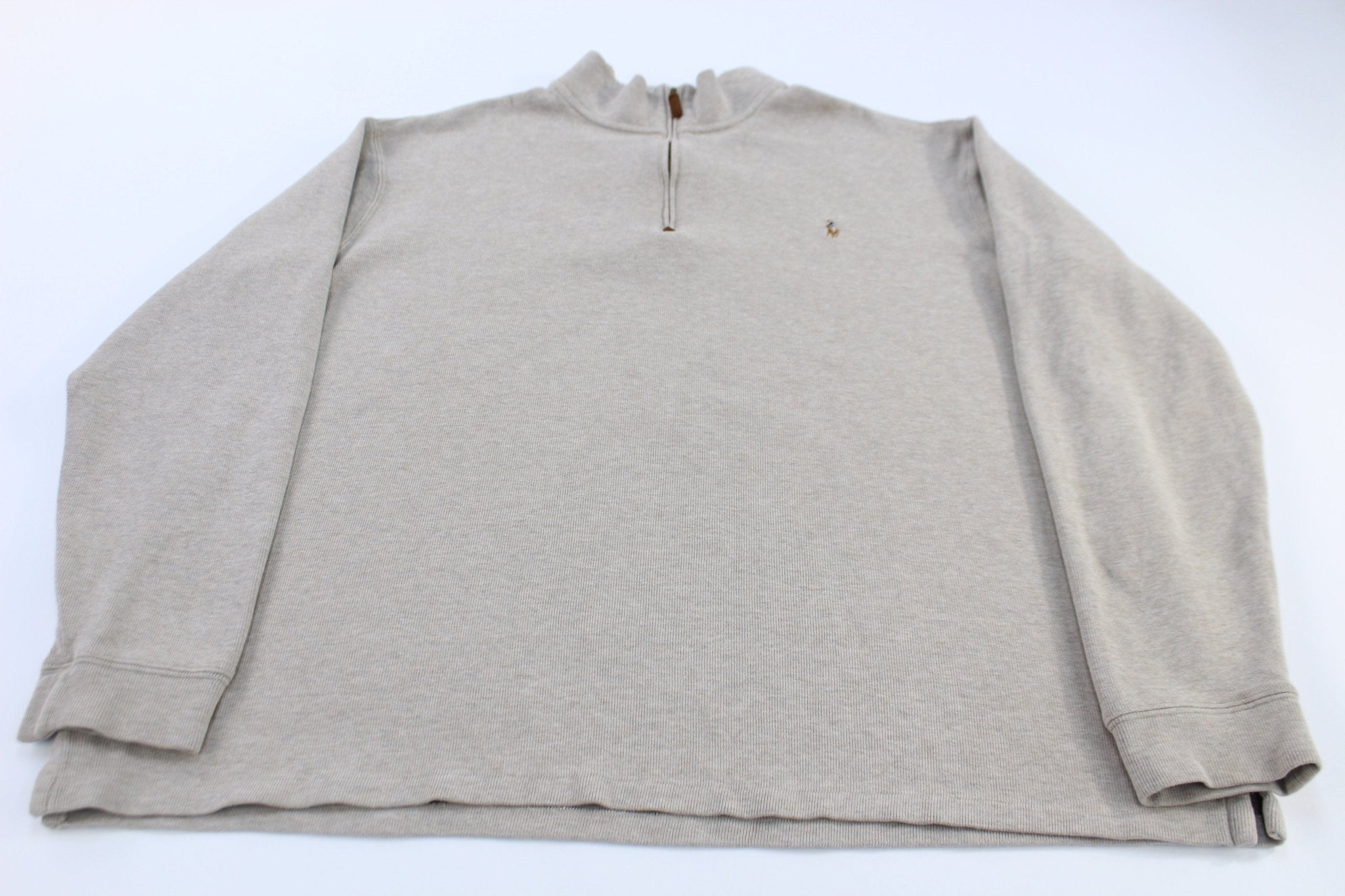 Polo Ralph Lauren Embroidered Logo Grey Quarter Zip Sweater - Sweater - Thrifted Threads
