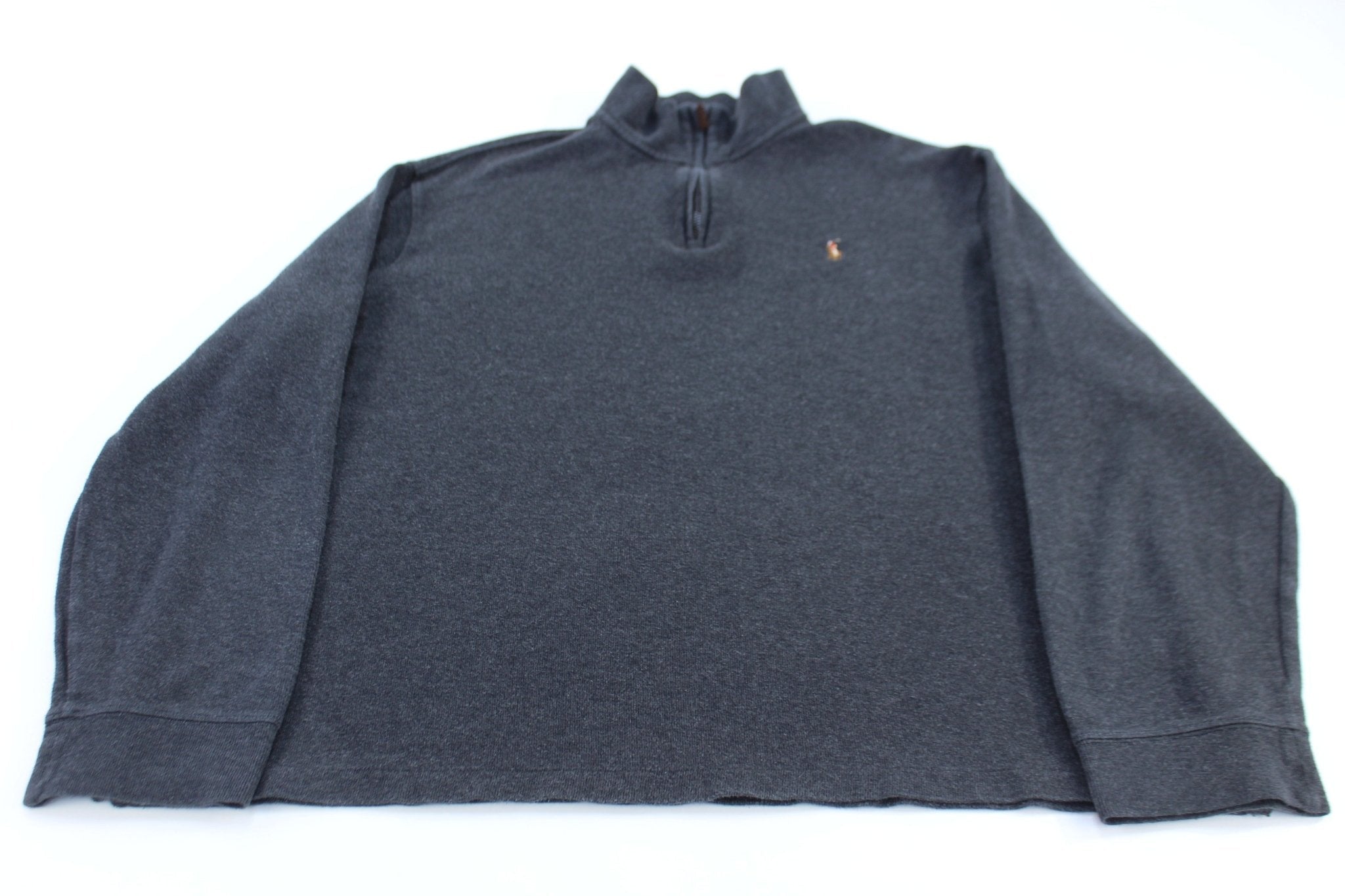 Polo Ralph Lauren Embroidered Logo Grey Quarter Zip Sweater - Sweater - Thrifted Threads