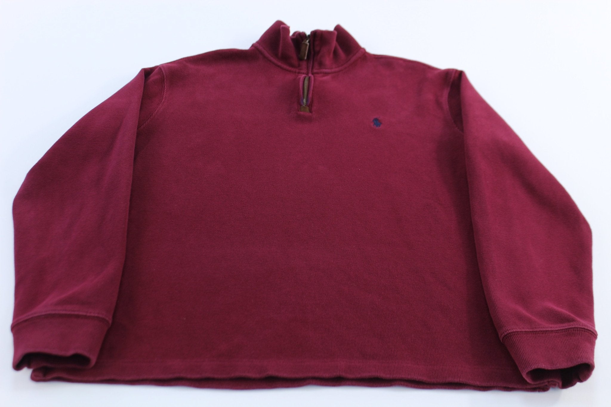 Polo Ralph Lauren Embroidered Logo Maroon Quarter Zip Sweater - ThriftedThreads.com
