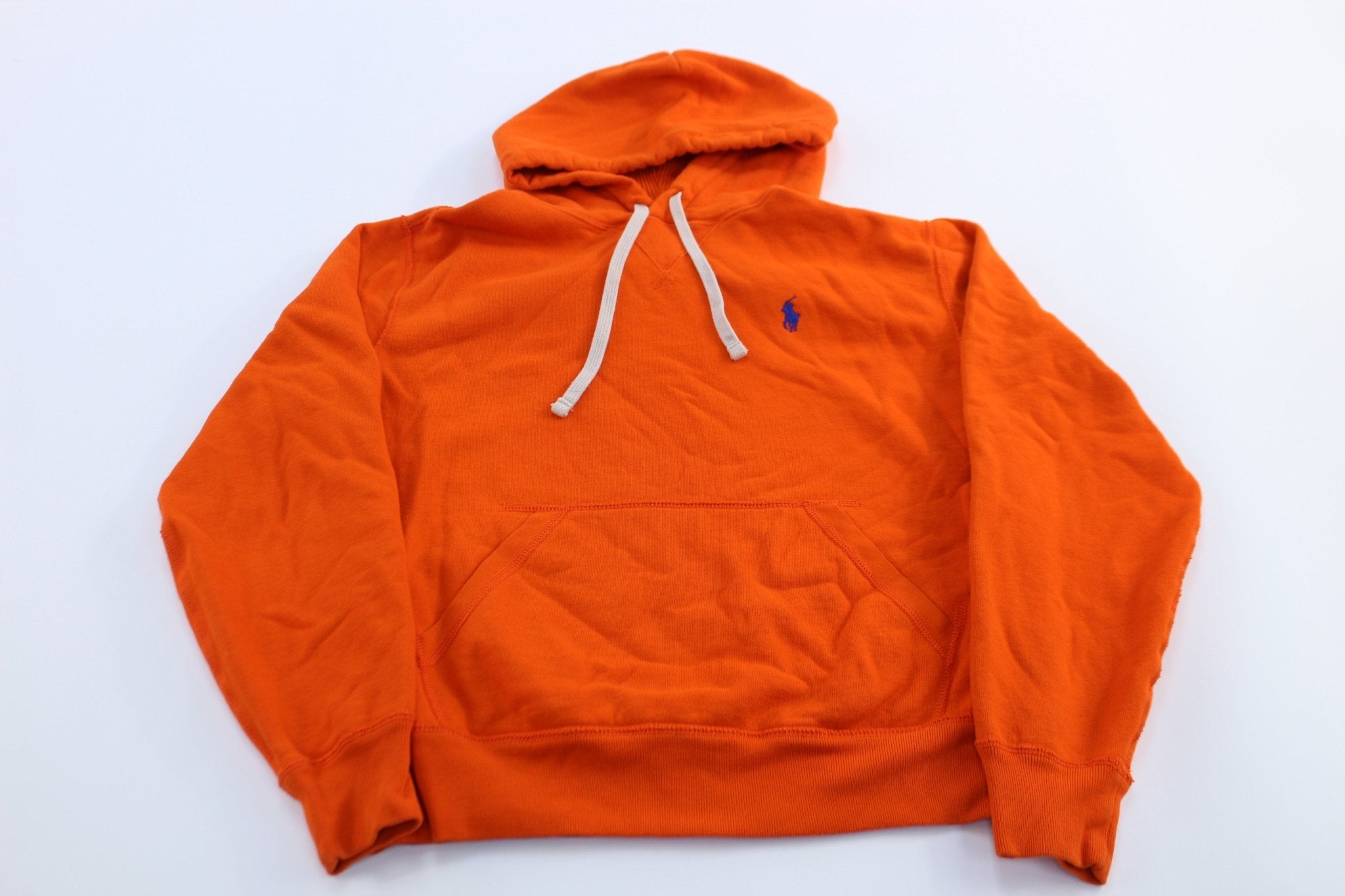 Polo Ralph Lauren Embroidered Logo Orange Pullover Hoodie - ThriftedThreads.com