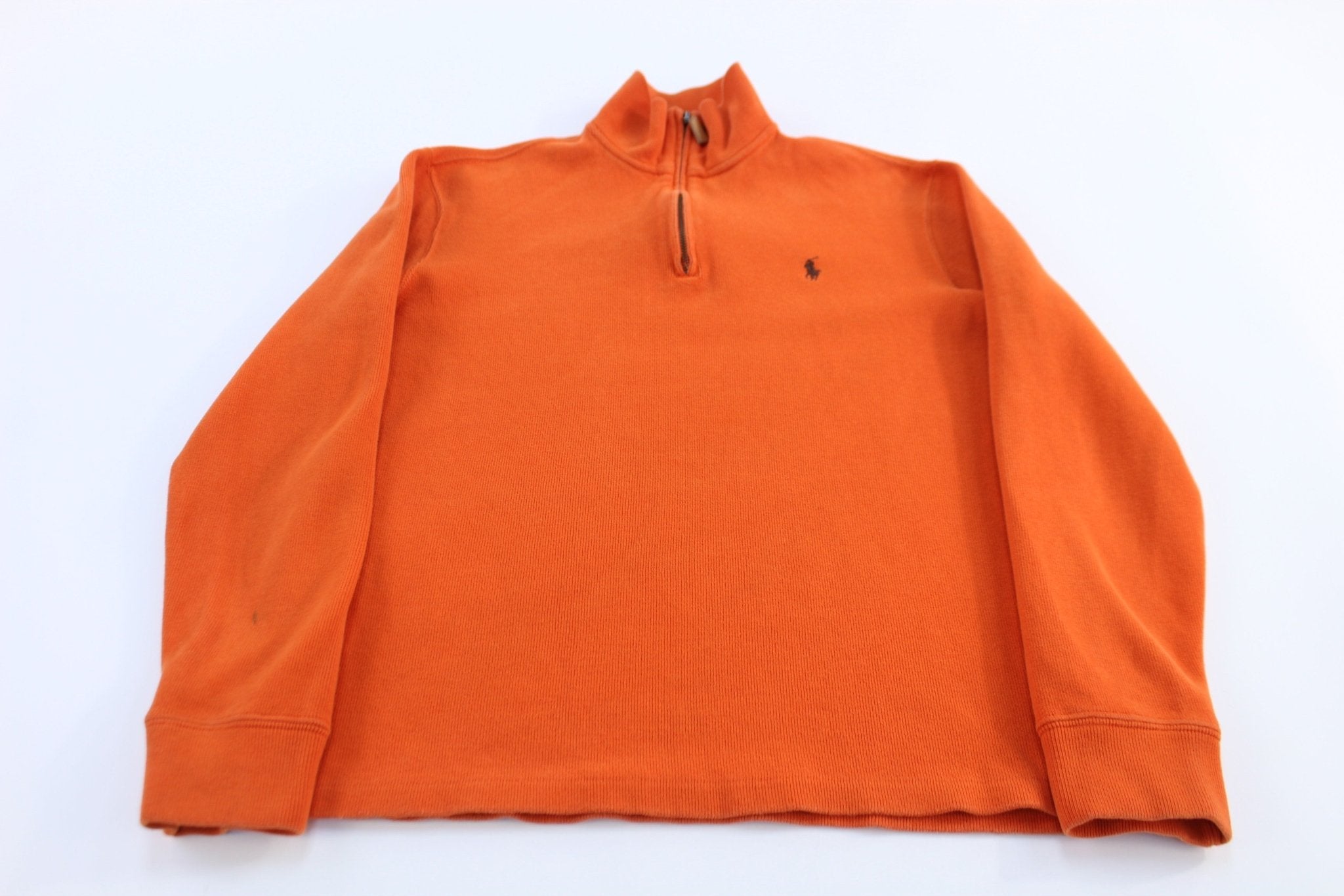 Polo Ralph Lauren Embroidered Logo Orange Quarter Zip Sweater - Sweater - Thrifted Threads