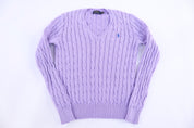 Polo Ralph Lauren Embroidered Logo Purple Cableknit Sweater - Sweater - Thrifted Threads