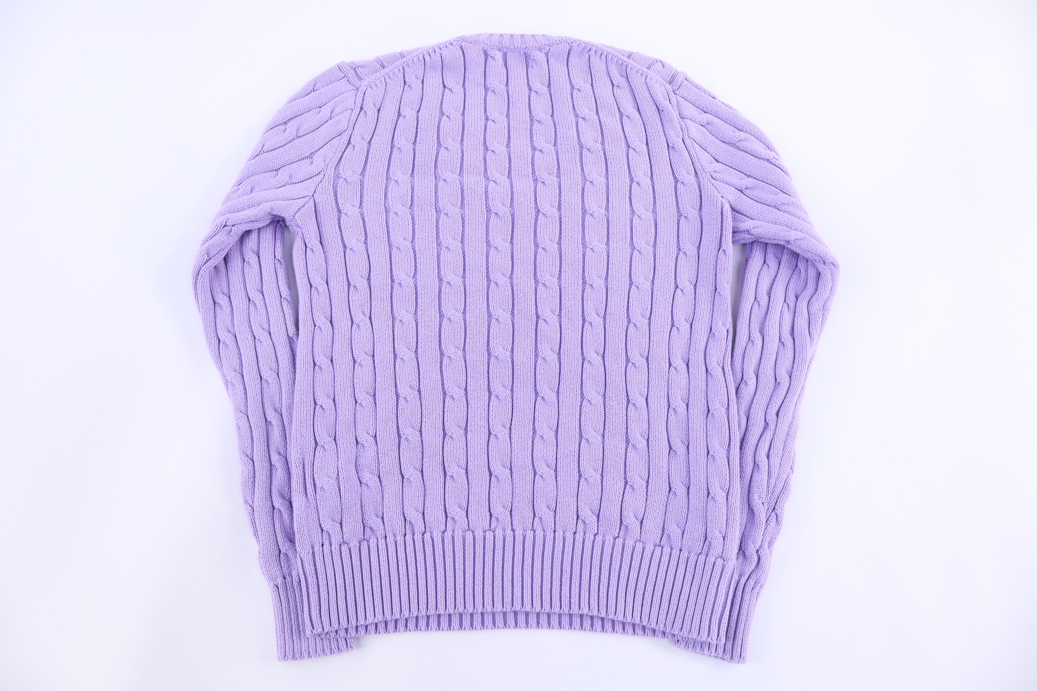 Polo Ralph Lauren Embroidered Logo Purple Cableknit Sweater - Sweater - Thrifted Threads