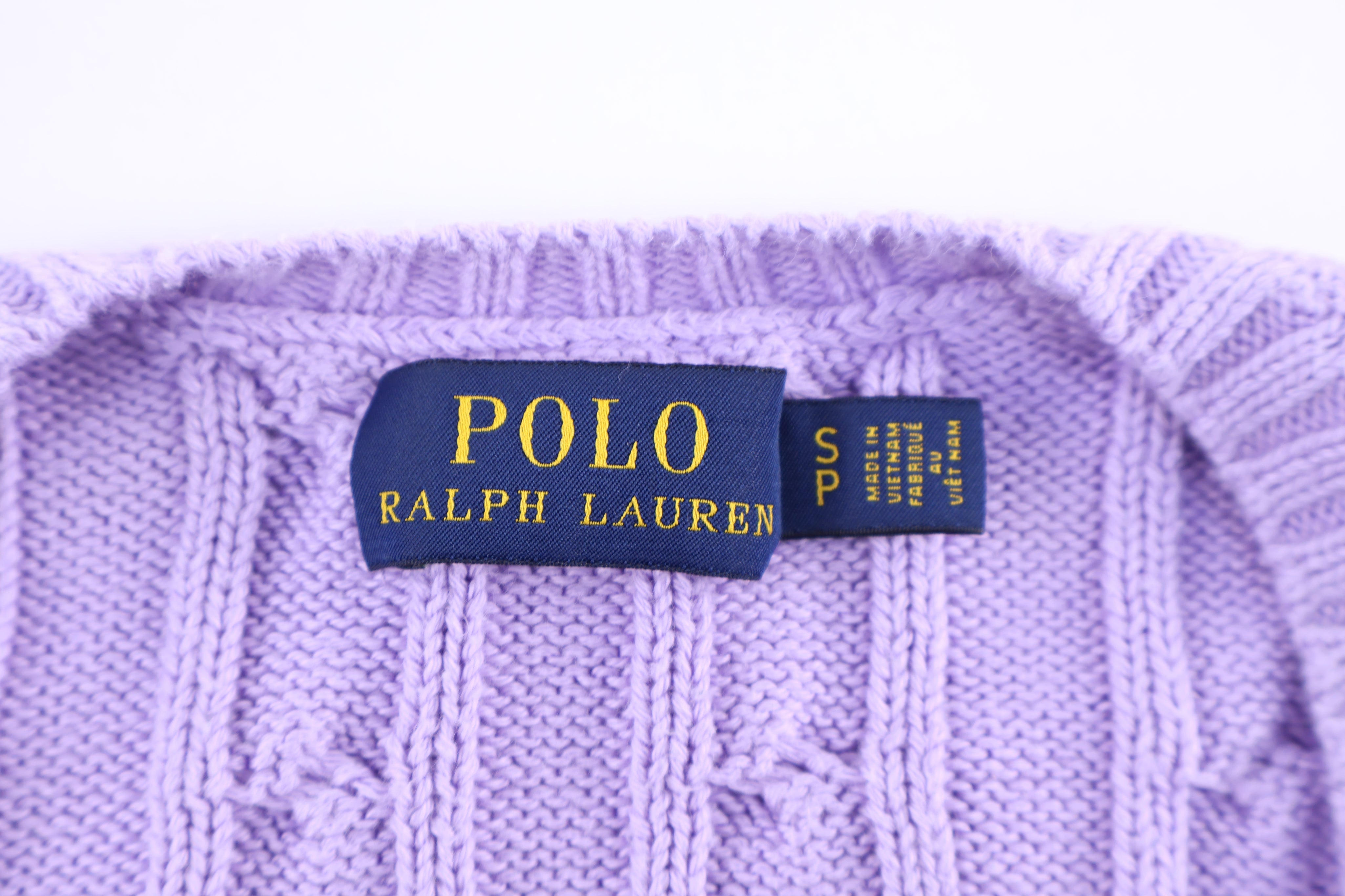 Polo Ralph Lauren Embroidered Logo Purple Cableknit Sweater - Sweater - Thrifted Threads