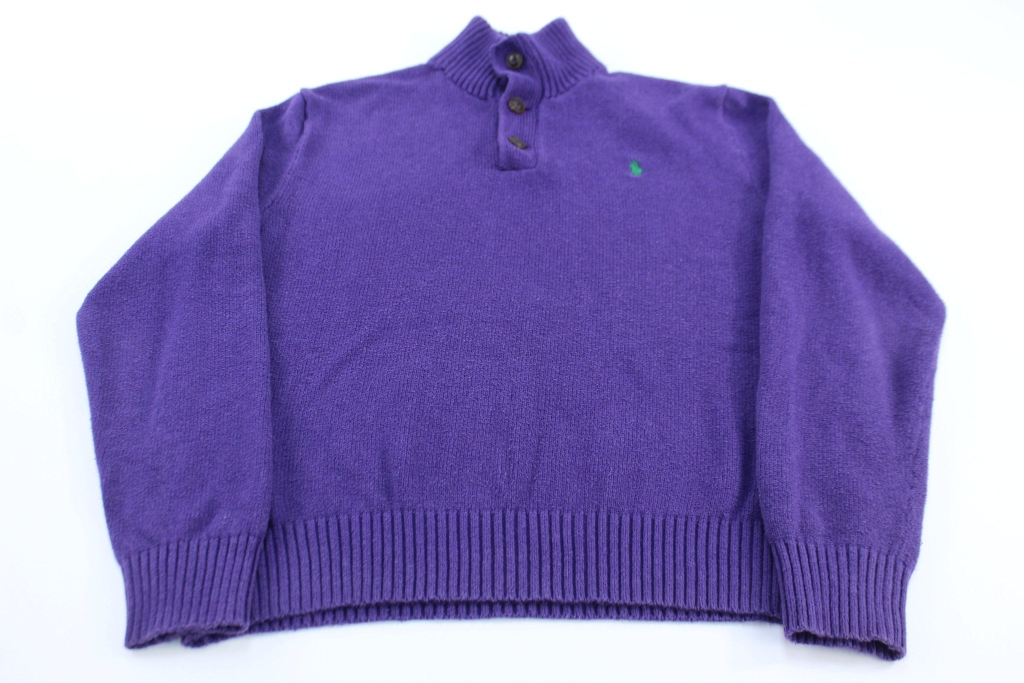 Polo Ralph Lauren Embroidered Logo Purple Pullover Sweater - ThriftedThreads.com