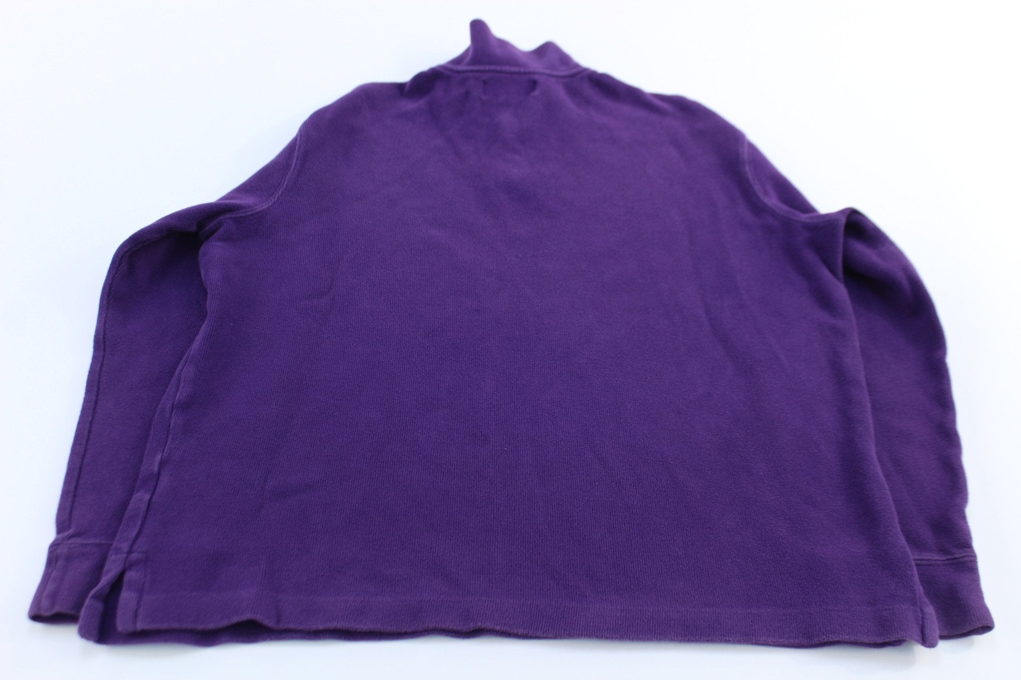 Polo Ralph Lauren Embroidered Logo Purple Quarter Zip Sweater - ThriftedThreads.com