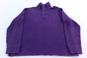 Polo Ralph Lauren Embroidered Logo Purple Quarter Zip Sweater - ThriftedThreads.com
