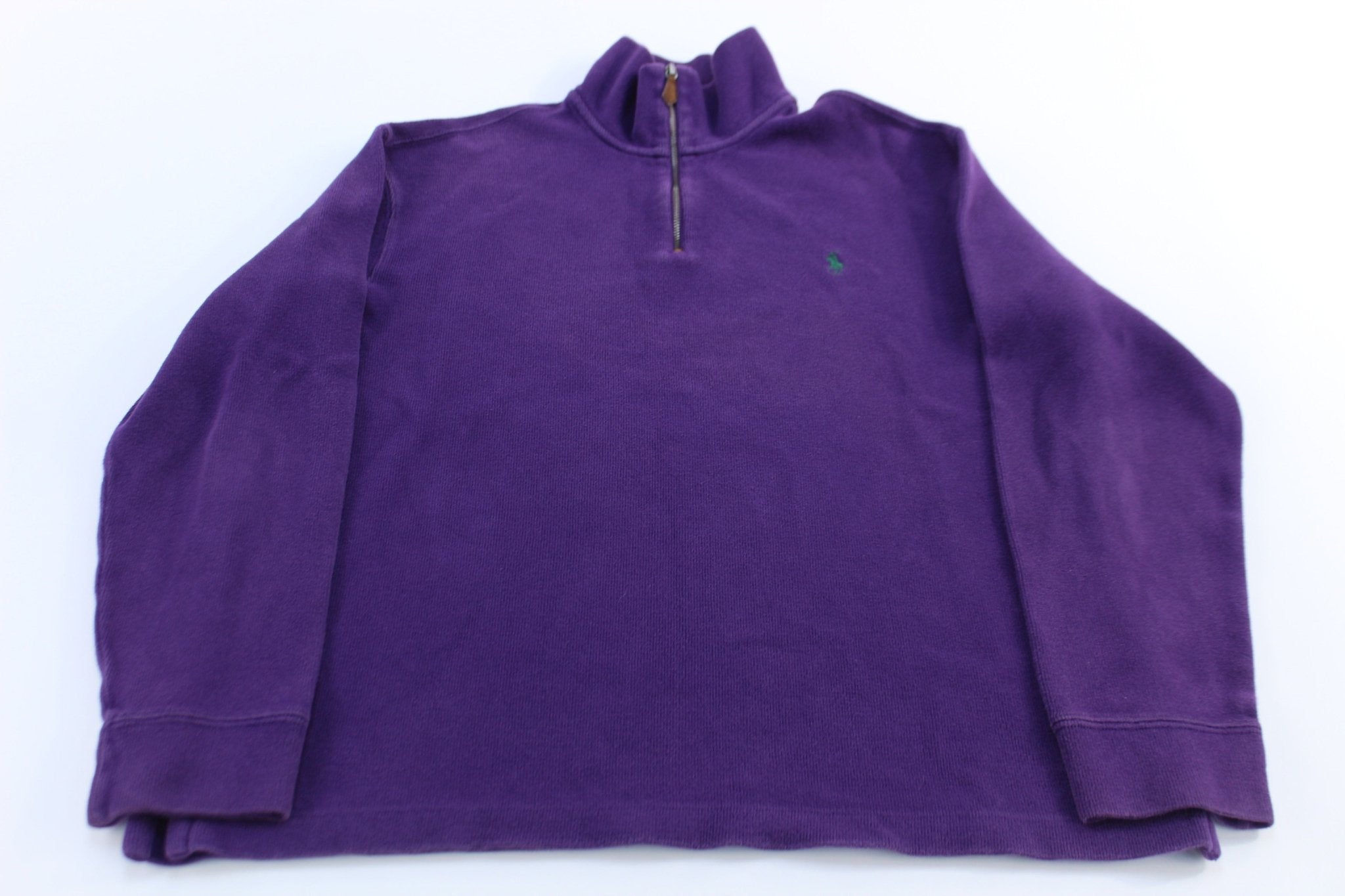 Polo Ralph Lauren Embroidered Logo Purple Quarter Zip Sweater - ThriftedThreads.com