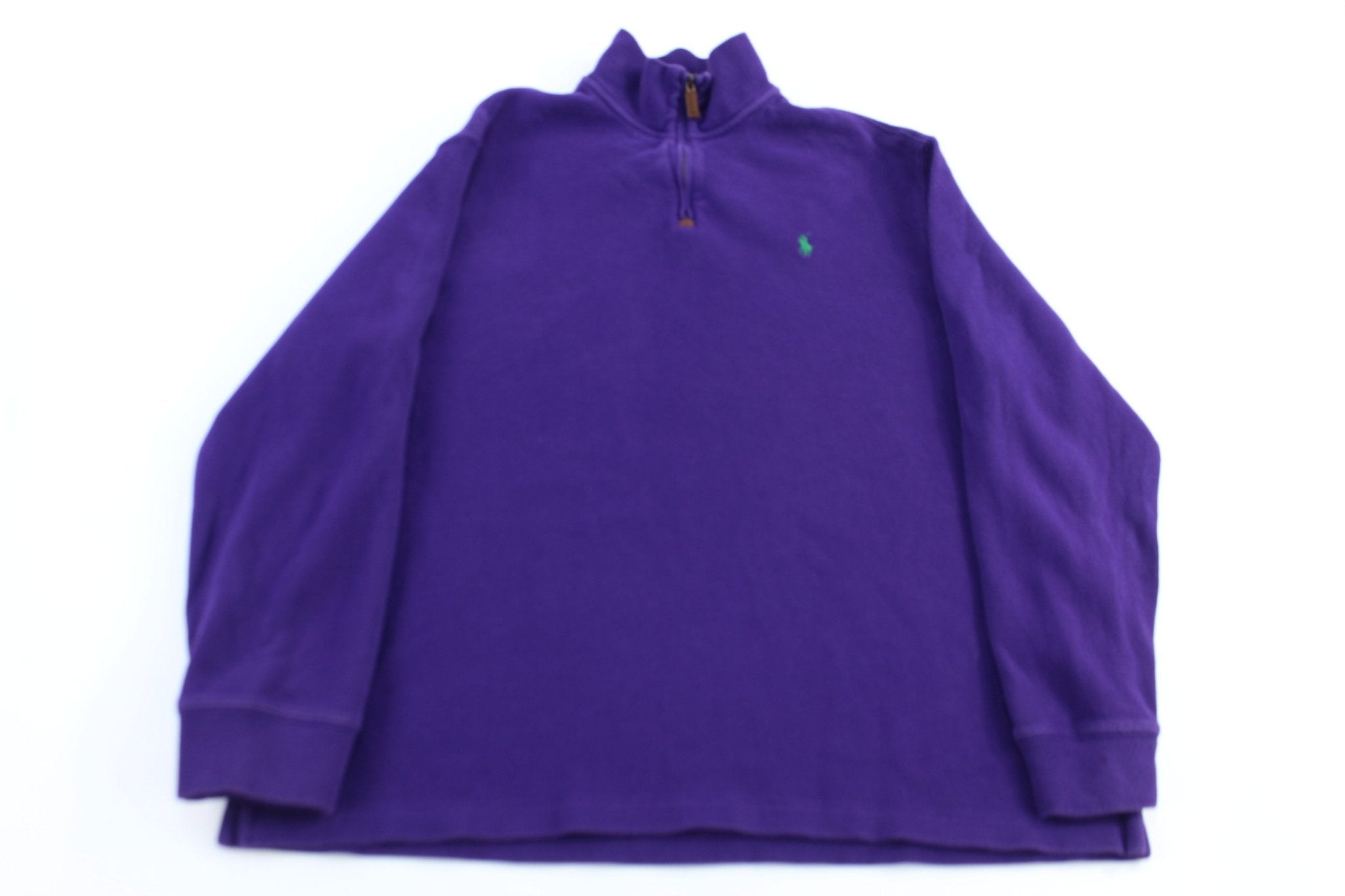 Polo Ralph Lauren Embroidered Logo Purple Quarter Zip Sweater - Sweater - Thrifted Threads