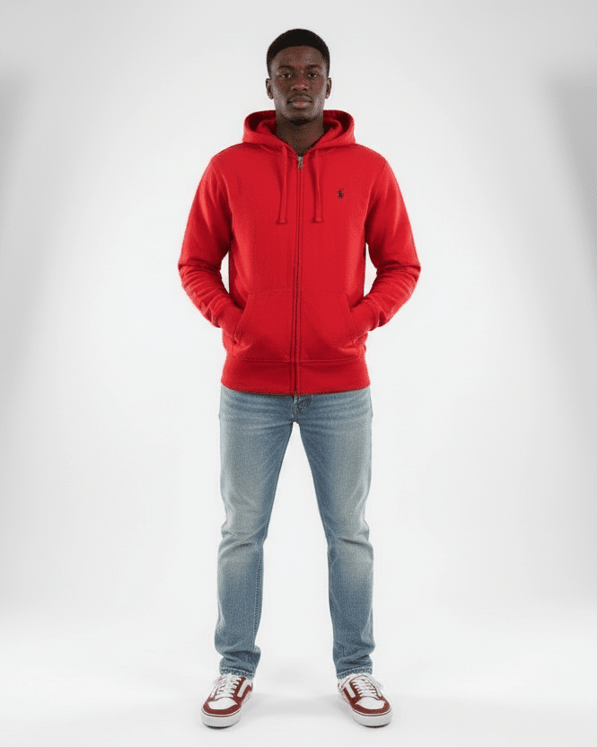 Polo Ralph Lauren Embroidered Logo Red Full Zip Hooded Jacket - jacket - Thrifted Threads