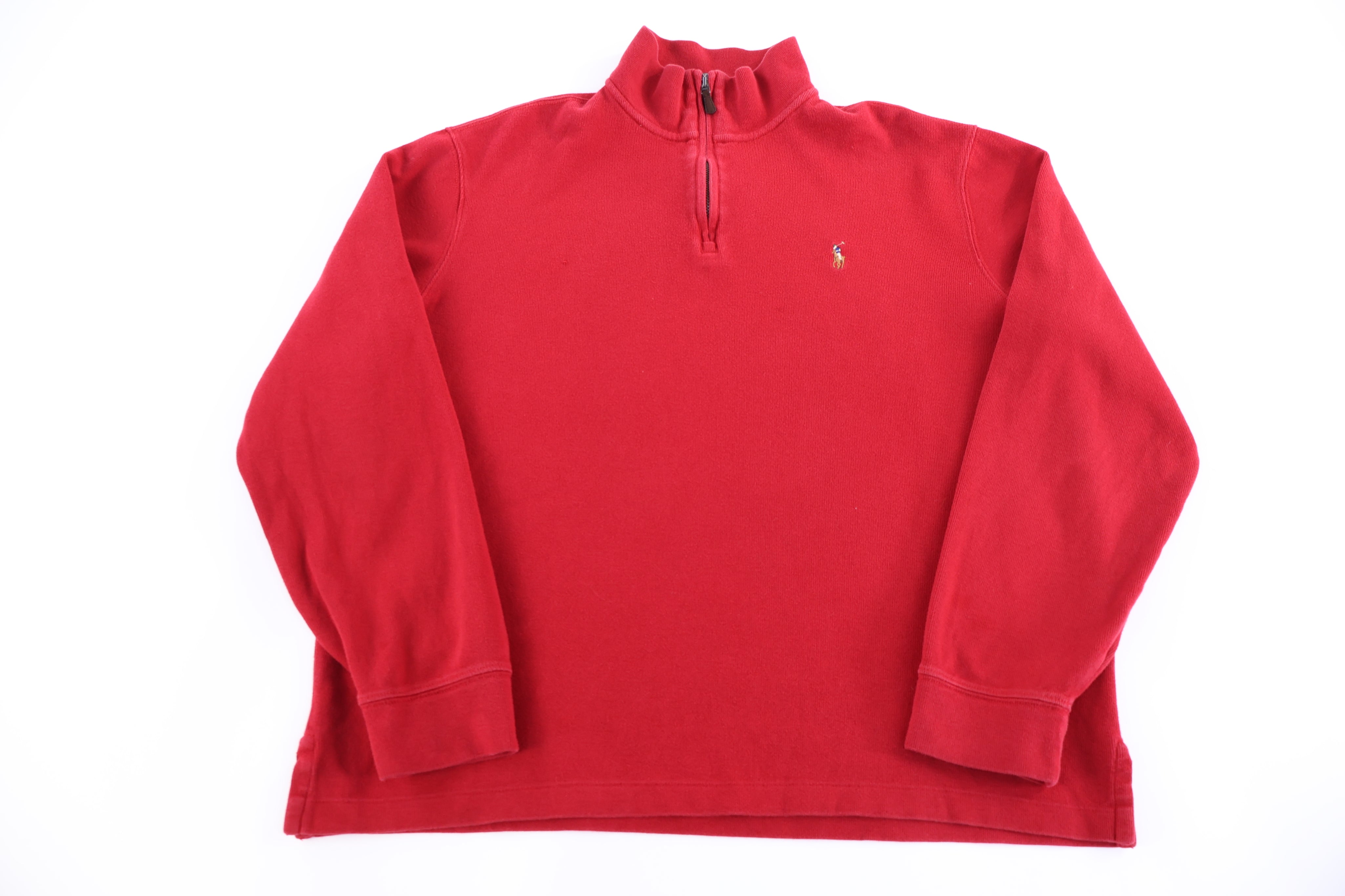 Polo Ralph Lauren Embroidered Logo Red Quarter Zip Pullover - Sweater - Thrifted Threads