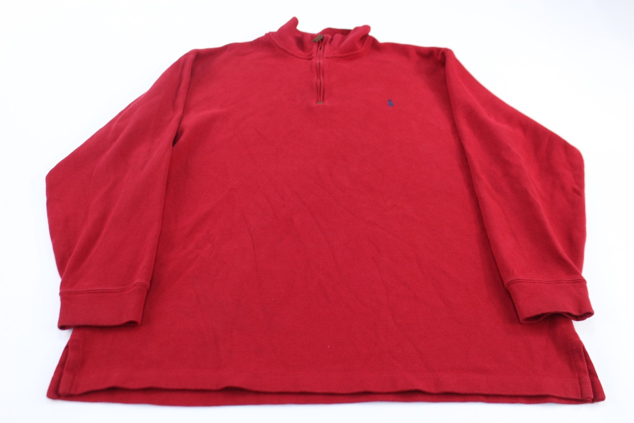 Polo Ralph Lauren Embroidered Logo Red Quarter Zip Sweater - ThriftedThreads.com