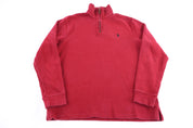 Polo Ralph Lauren Embroidered Logo Red Quarter Zip Sweater - Sweater - Thrifted Threads