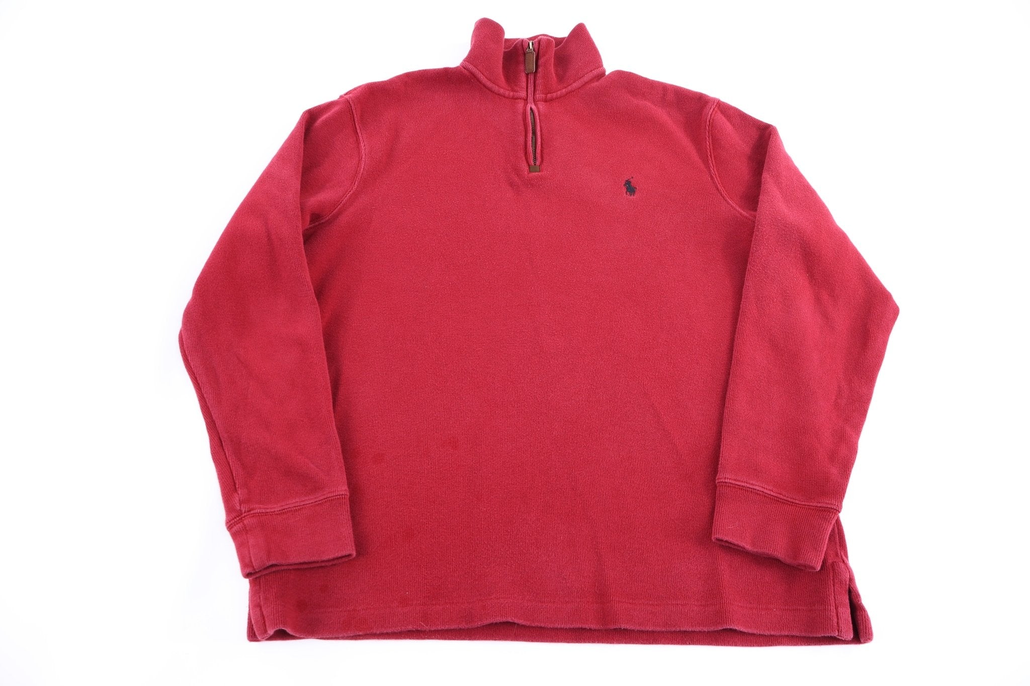 Polo Ralph Lauren Embroidered Logo Red Quarter Zip Sweater - Sweater - Thrifted Threads