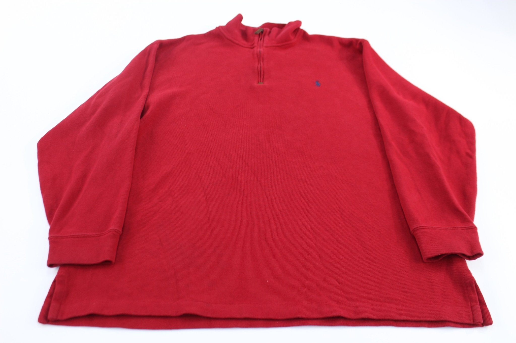 Polo Ralph Lauren Embroidered Logo Red Quarter Zip Sweater - Sweater - Thrifted Threads