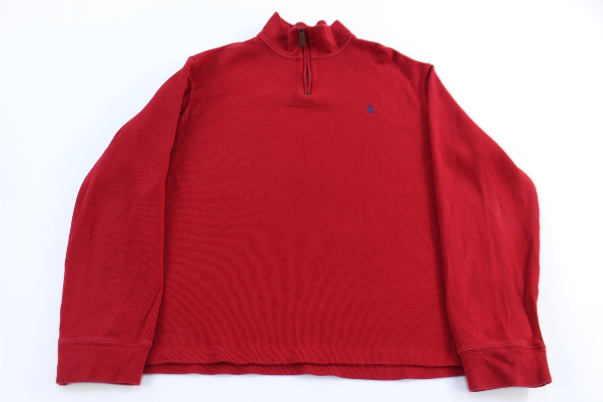 Polo Ralph Lauren Embroidered Logo Red Quarter Zip Sweater - Sweater - Thrifted Threads