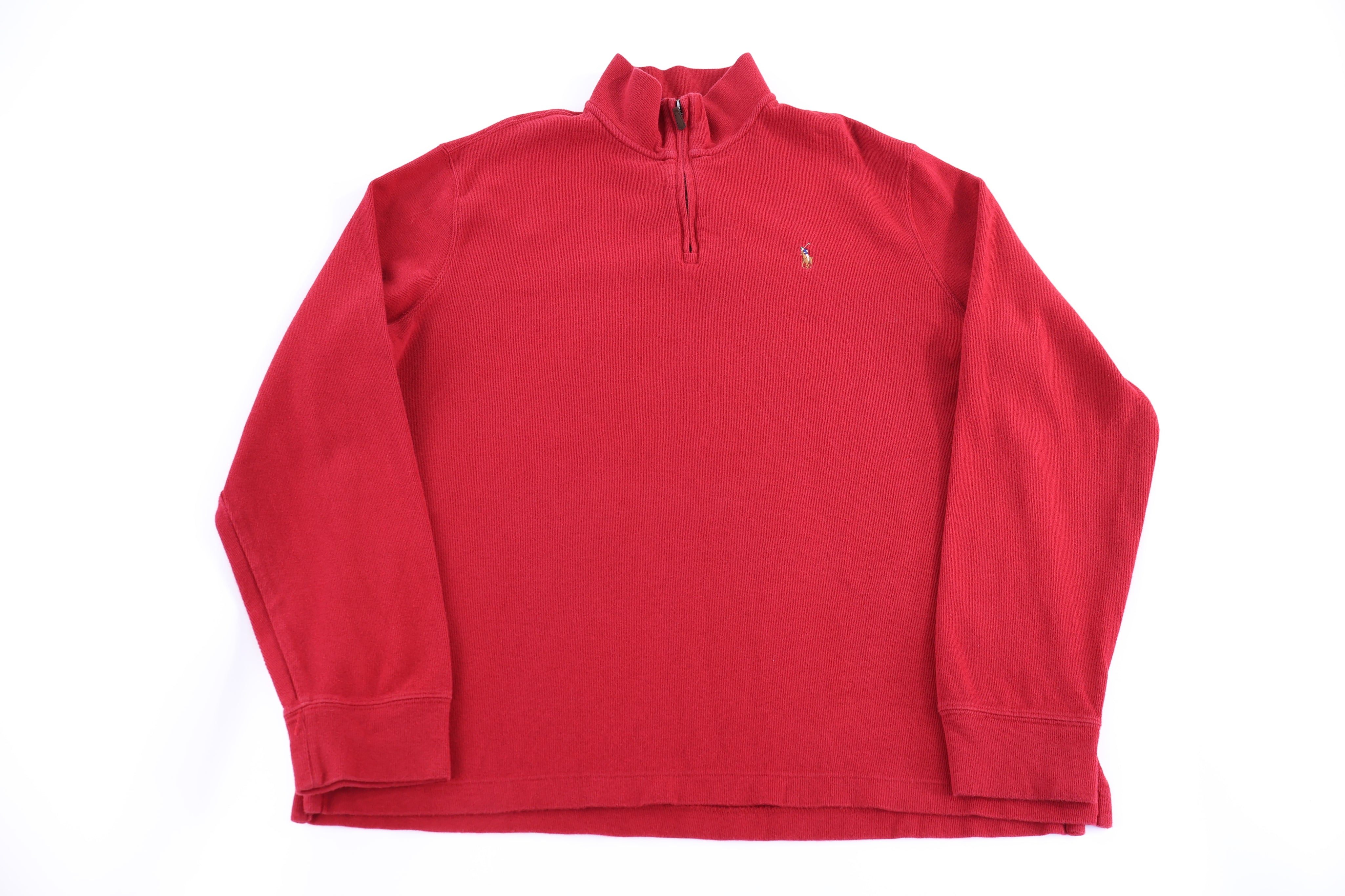 Polo Ralph Lauren Embroidered Logo Red Quarter Zip Sweater - Sweater - Thrifted Threads
